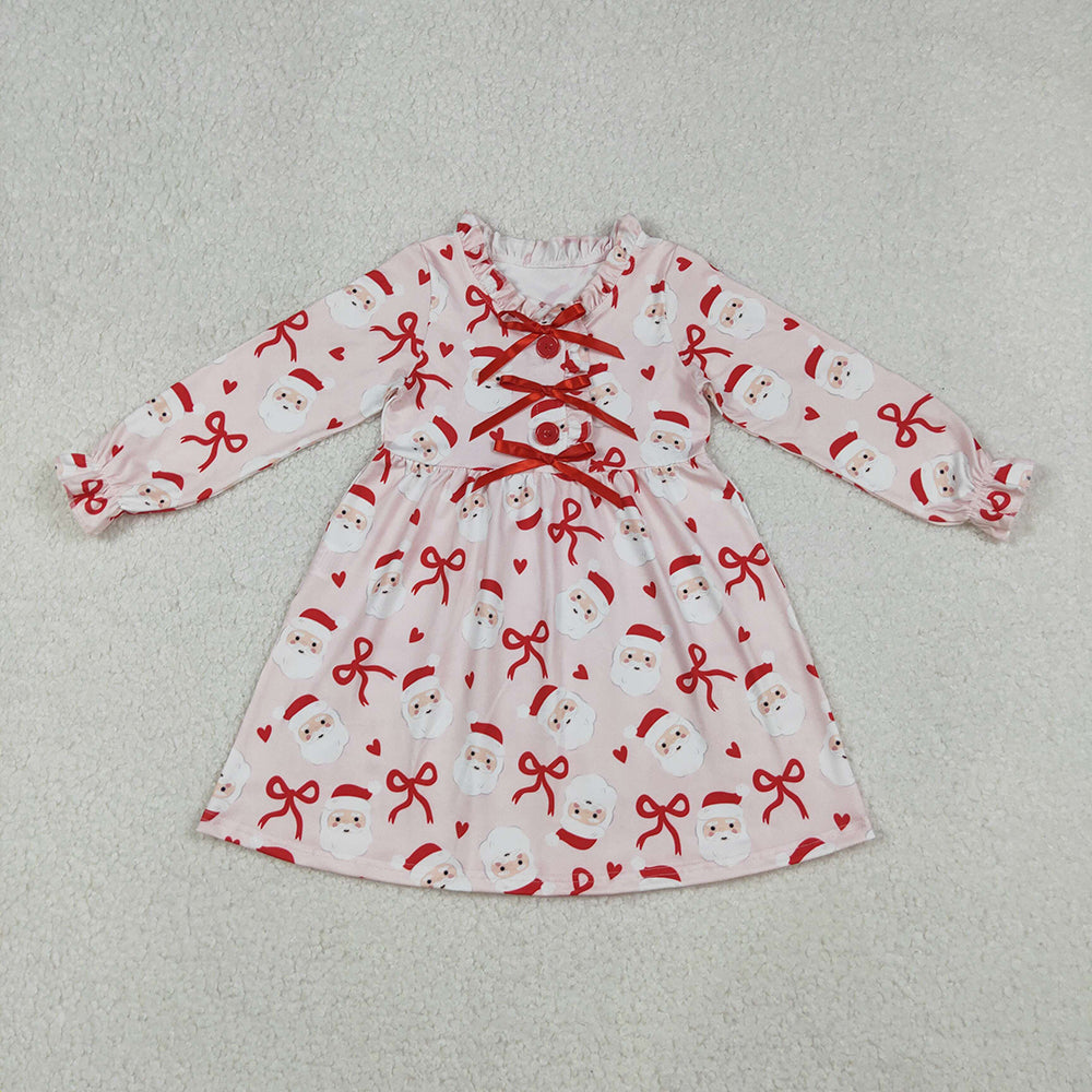 Sibling Baby Girls Bows Santa Button Tunic Leggings Christmas Clothes Set Knee Length Dress