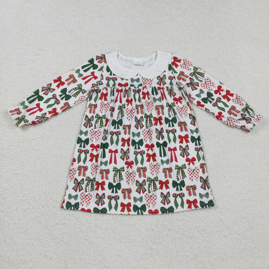 GLD1237 Baby Girls Green Red Bows Plaid Ruffle Sleeve Christmas Knee Length Dresses