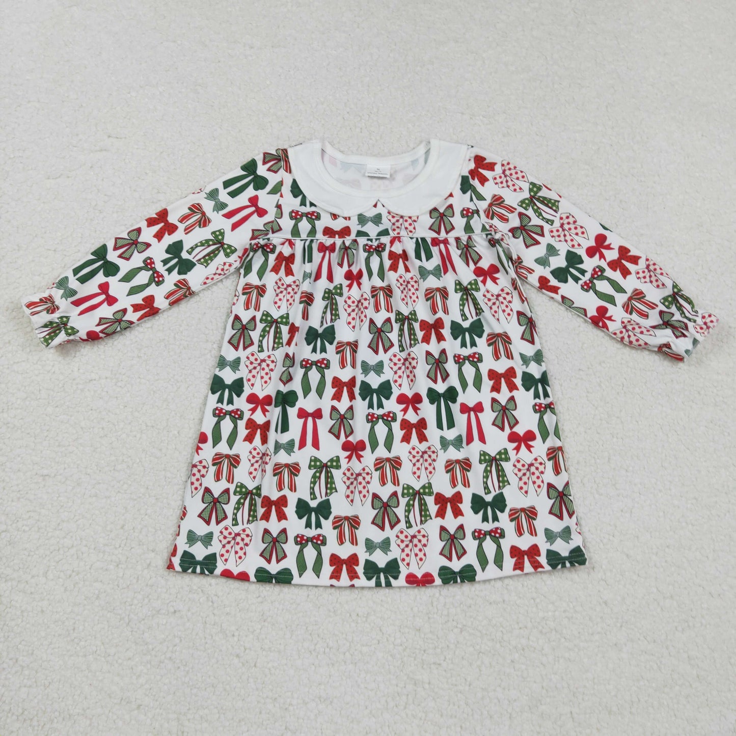 Sibling Baby Girls Green Red Bows Christmas Knee Length Dresses