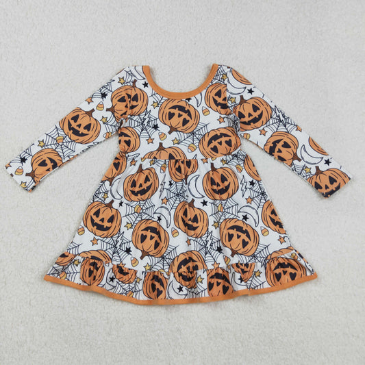 GLD1258 Baby Girls Ghosts Pumpkins Candy Halloween Ruffle Knee Length Dresses