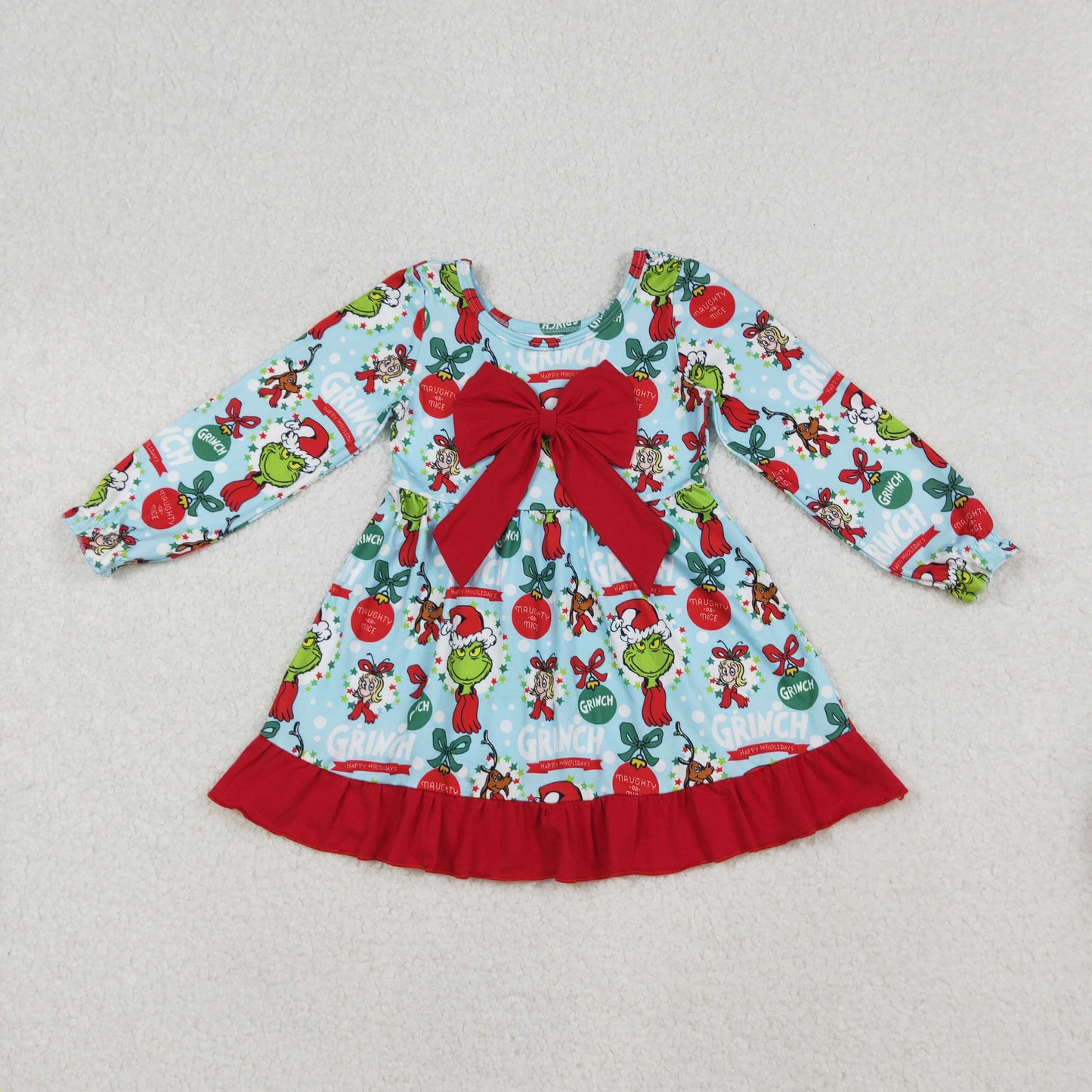 GLD1269 Baby Girls Grin Lights Bows Top Christmas Ruffle Knee Length Dresses