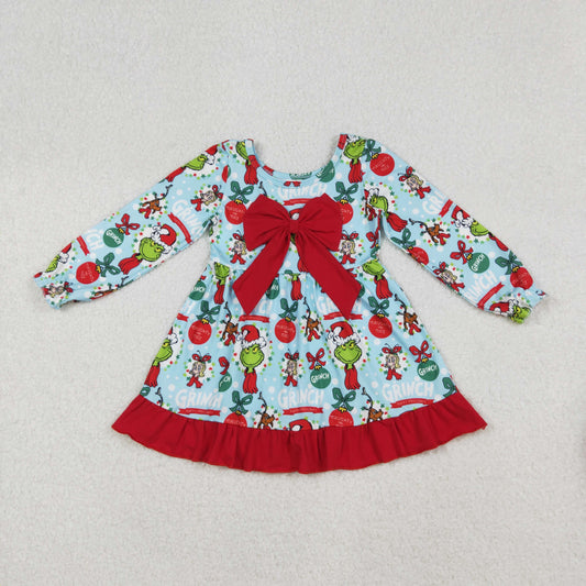GLD1269 Baby Girls Grin Lights Bows Top Christmas Ruffle Knee Length Dresses