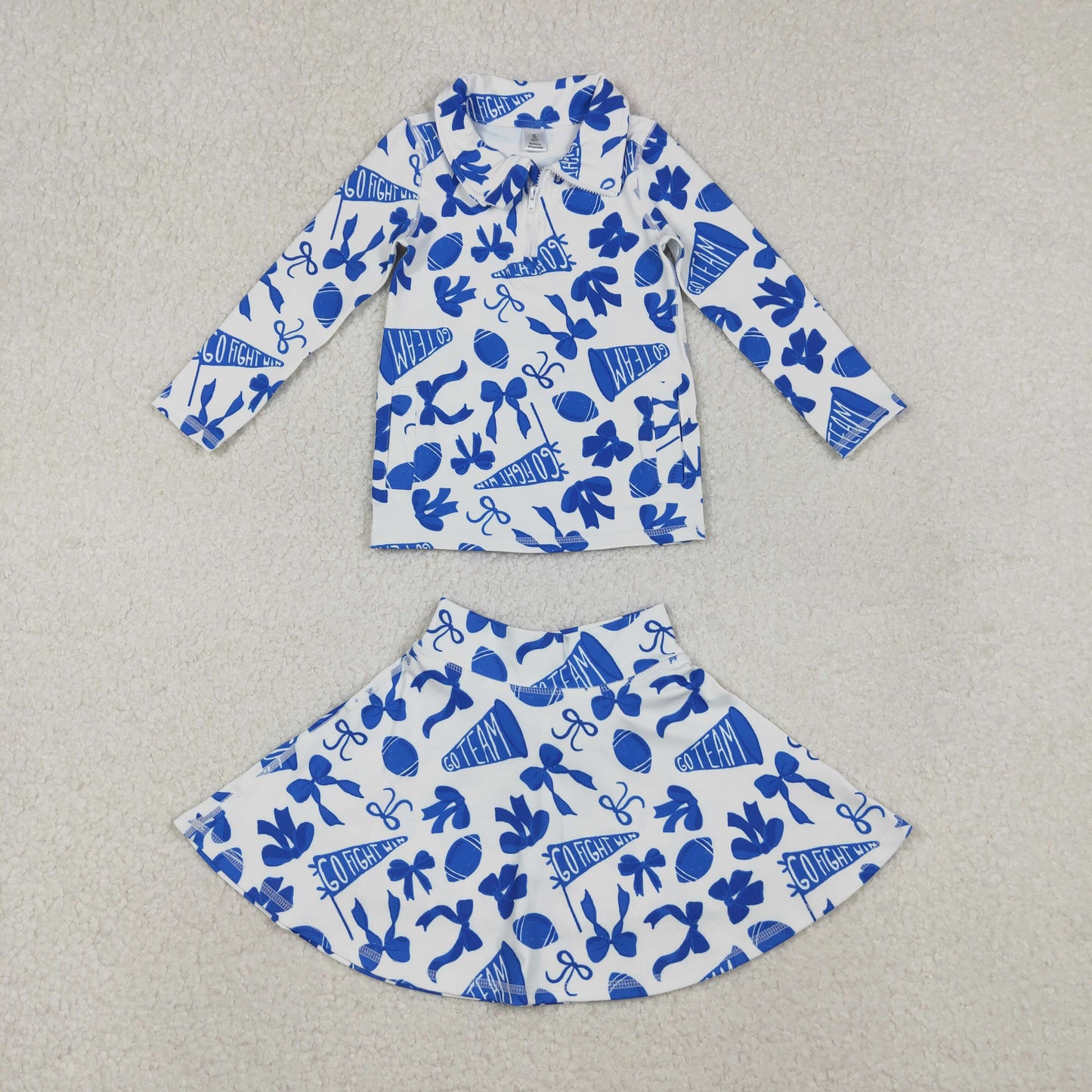 Sibling Baby Girls Bows Footballs Go Team Zipper Pullover Leggings Skorts Yoga Active Clothes Sets