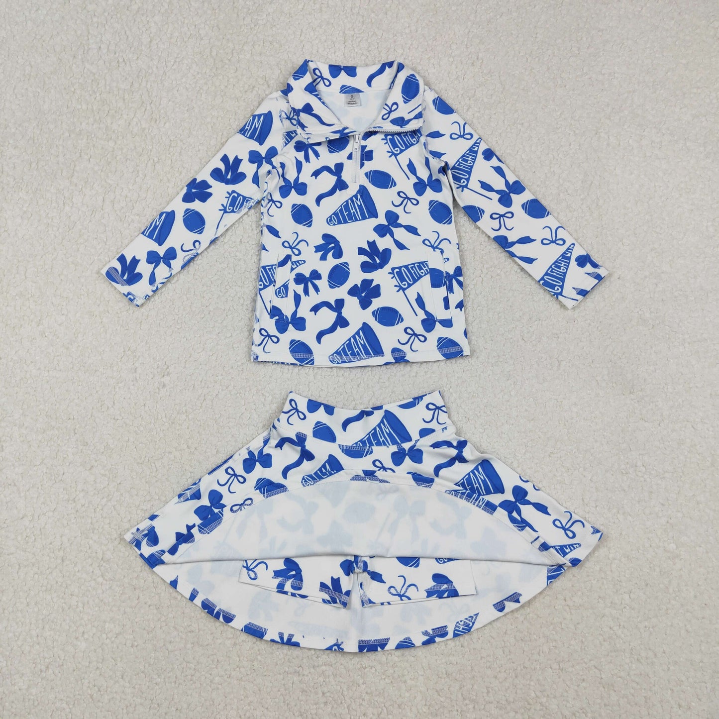 GLD1283 Baby Girls Blue Footballs Zipper Pullovers Skirt Shorts Team Yoga Active Clothes Set