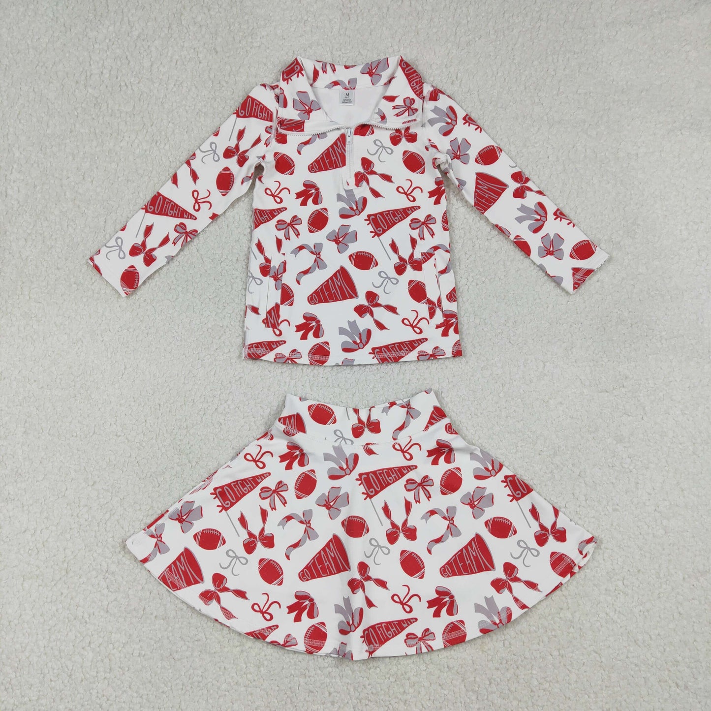 GLD1286 Baby Girls Red Footballs Zipper Pullovers Skirt Shorts Team Yoga Active Clothes Set