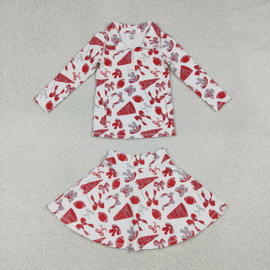 GLD1286 Baby Girls Red Footballs Zipper Pullovers Skirt Shorts Team Yoga Active Clothes Set