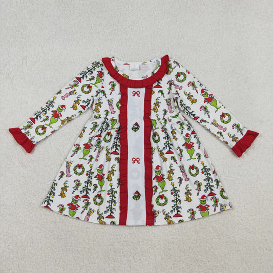 GLD1289 Baby Girls Embroidery Bows Grin Christmas Ruffle Collar Knee Length Dresses