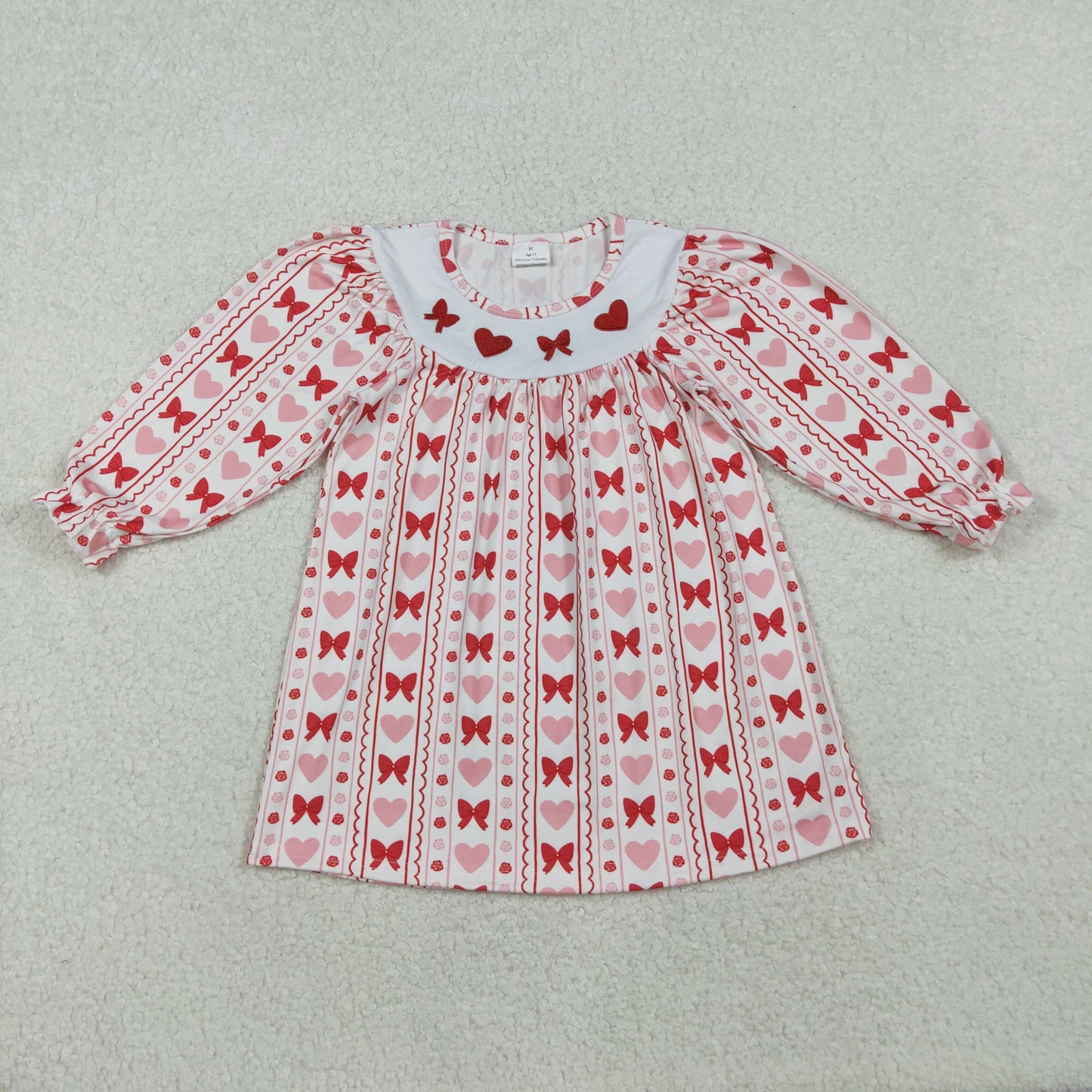 Sibling Baby Girls Embroidery Hearts Bows Tunic Ruffle Pants Knee Length Dress Ruffle Rompers
