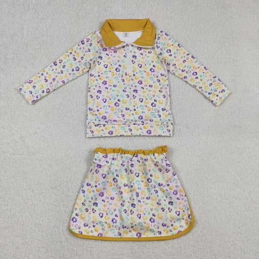 GLD1365 Baby Girls Mardigras Leopard Zip Pullovetrs Skirt Shorts Yoga Active Clothes Sets