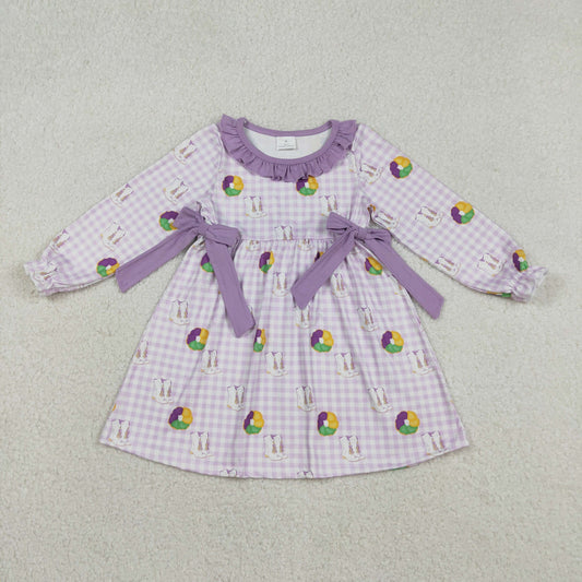 GLD1379 Baby Girls Mardigras Donuts Boots Checked Bows Collar Knee Length Dresses