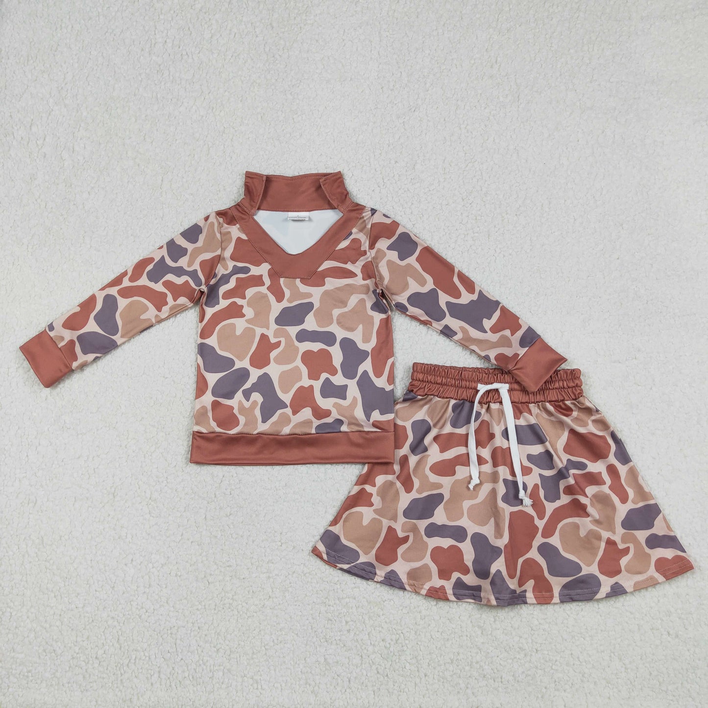 GLD1476 Baby Girls Southern Brown Camo Long Sleeve Top Skirt Shorts Clothes Sets