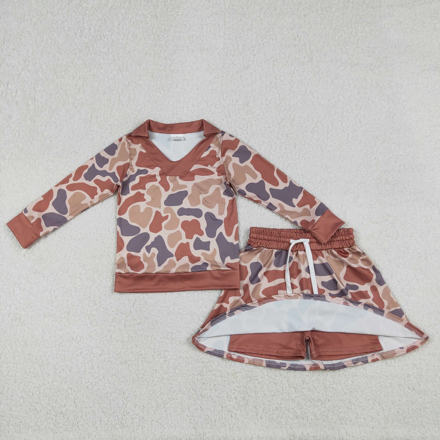 GLD1476 Baby Girls Southern Brown Camo Long Sleeve Top Skirt Shorts Clothes Sets