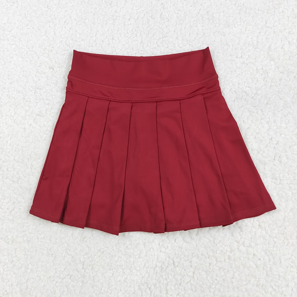 GLK0124 toddler girl clothes Dark Red athletic summer yoga Pleated Skirts