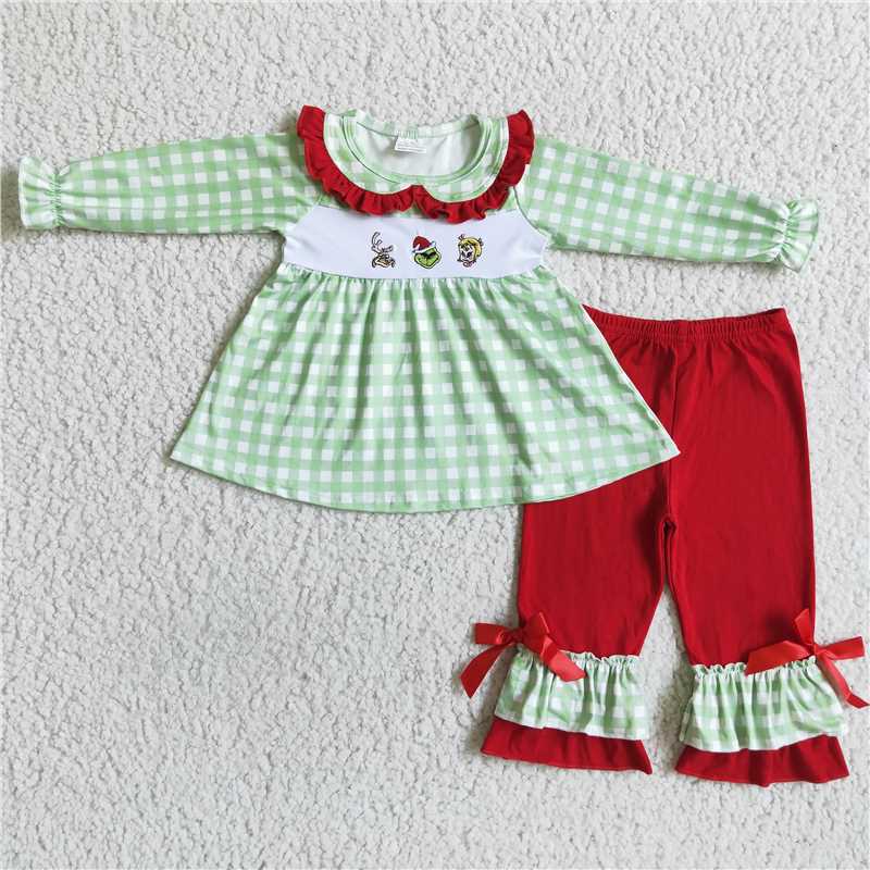 girls Xmas cartoon embroidery suits GLP0033