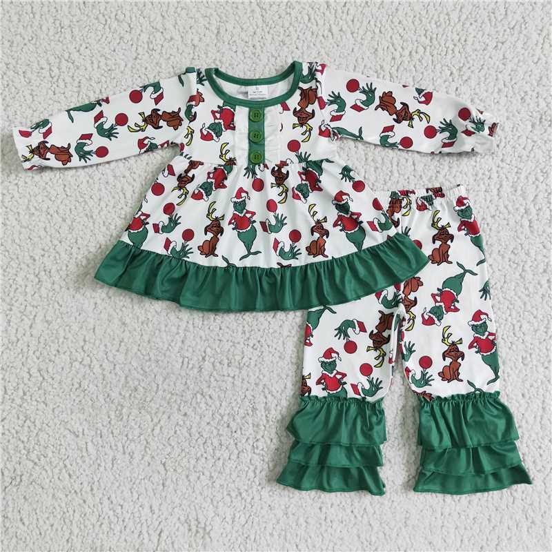 girls Xmas cartoon Tops bottoms Set GLP0041