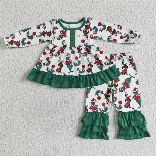 girls Xmas cartoon Tops bottoms Set GLP0041