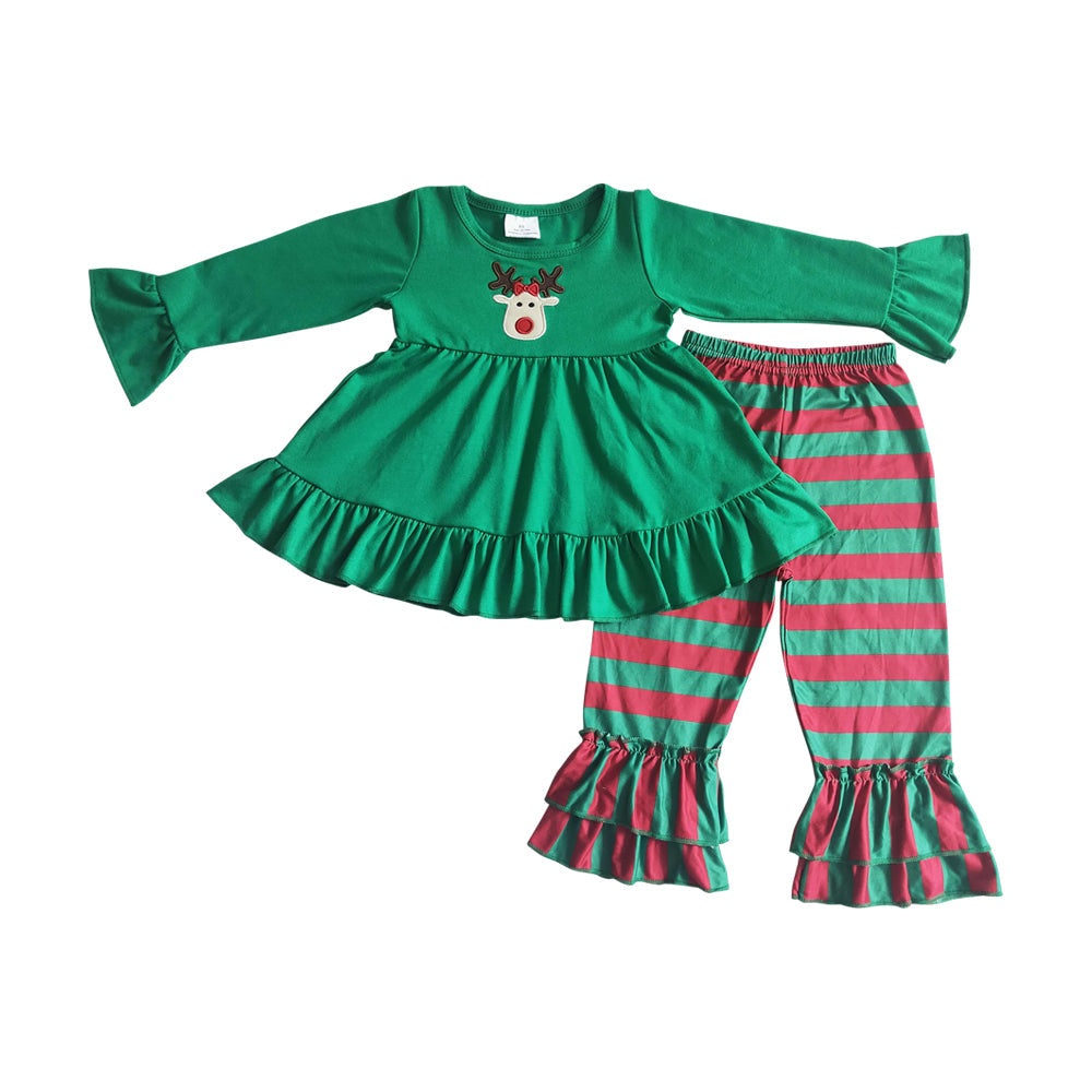 Sibling Christmas Reindeer Embroidery Rompers Dresses Outfits