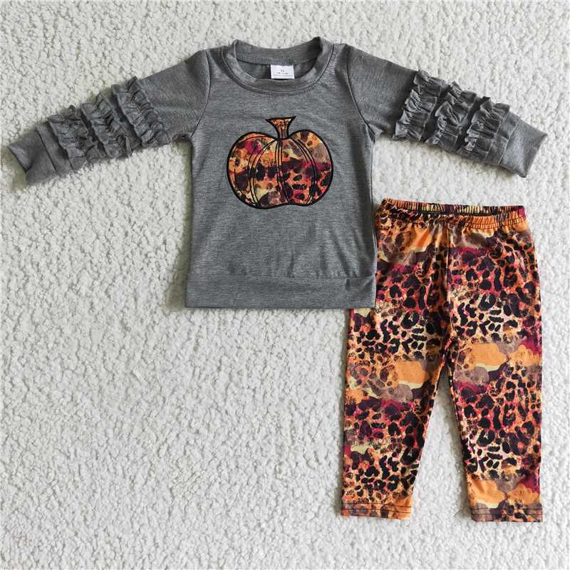 girls leopard pumpkin gray suits GLP0210