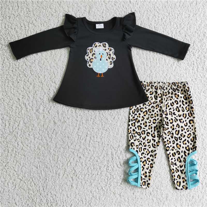 Thanksgiving day turkey embroidery leopard suits GLP0211