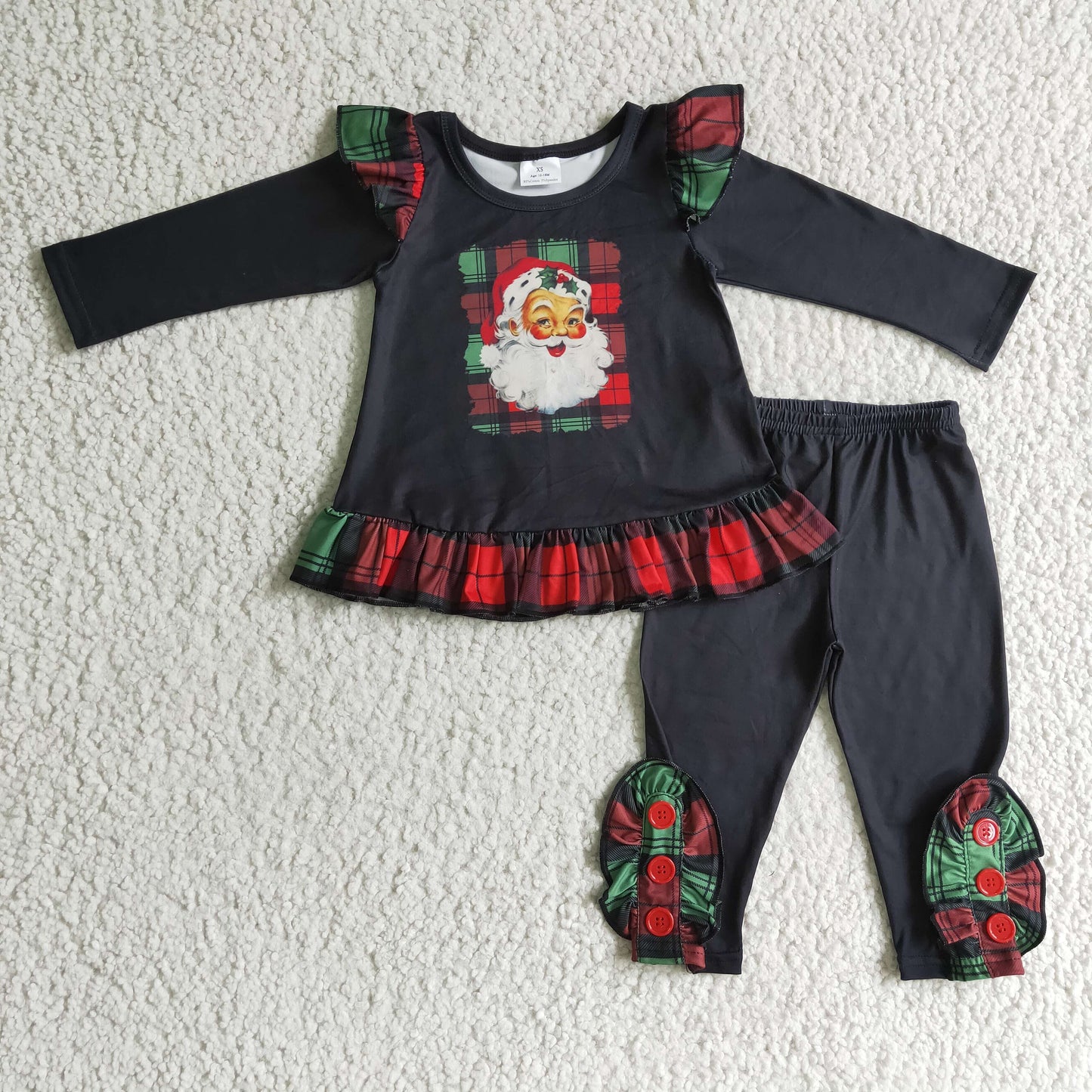 Sibling Baby Girls Long Ruffle Sleeves Santa Gingerbread Trees Tunic Pants Christmas Clothes Sets