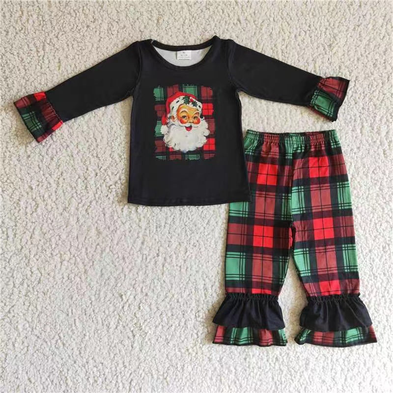 Sibling Baby Girls Santa Snowman Green Face Tunic Pants Christmas Clothes Sets