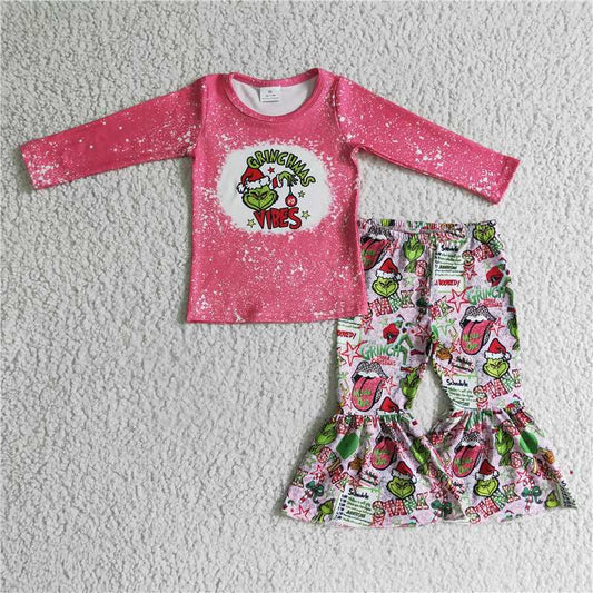 girls Xmas pink Tops bottoms Set GLP0283