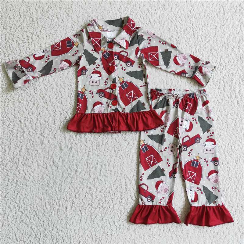 girls Christmas farm pajamas sets GLP0349