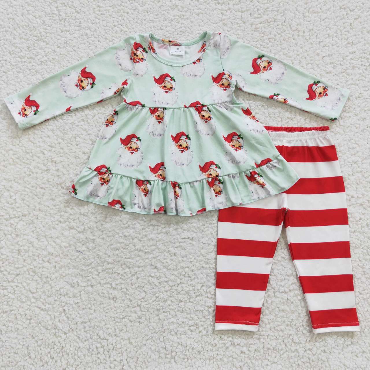 Sibling Baby Girls Long Ruffle Sleeves Santa Trees Lights Tunic Pants Christmas Clothes Sets