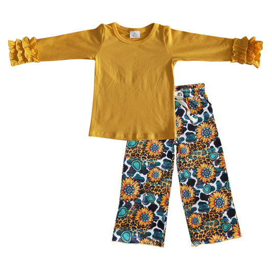 girls sunflower bottoms yellow tops outfits GLP0474