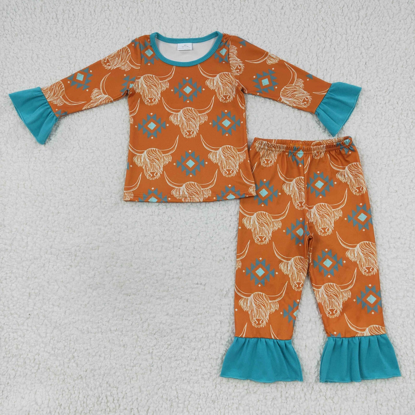 girl highland cow print girls orange lounge set GLP0511