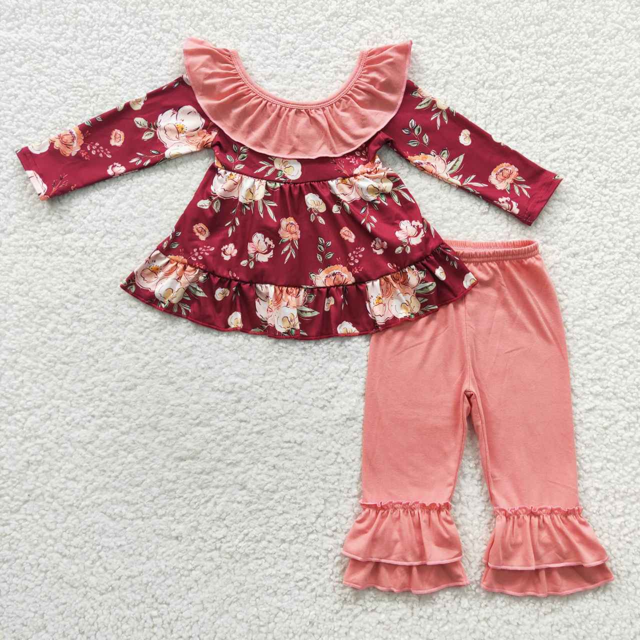 Sibling Baby Girls Long Sleeves Floral Bows Tunic Ruffle Pants Clothes Sets