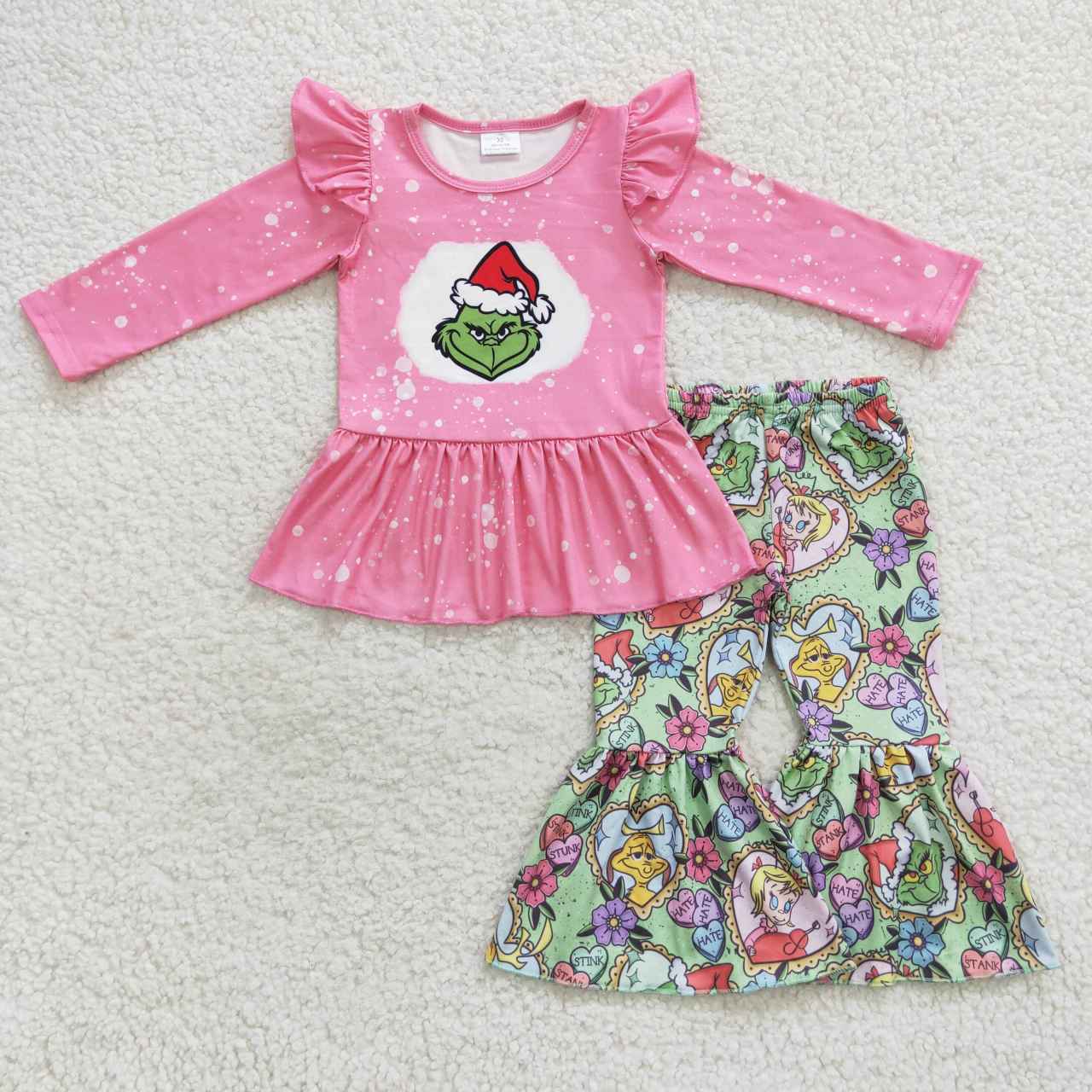 cartoon Christmas green monster floral print clothes outfit GLP0565