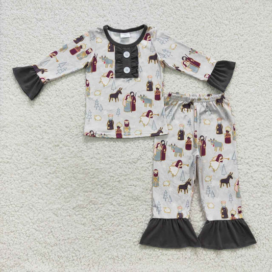 star sheep print girls grey lounge set GLP0587