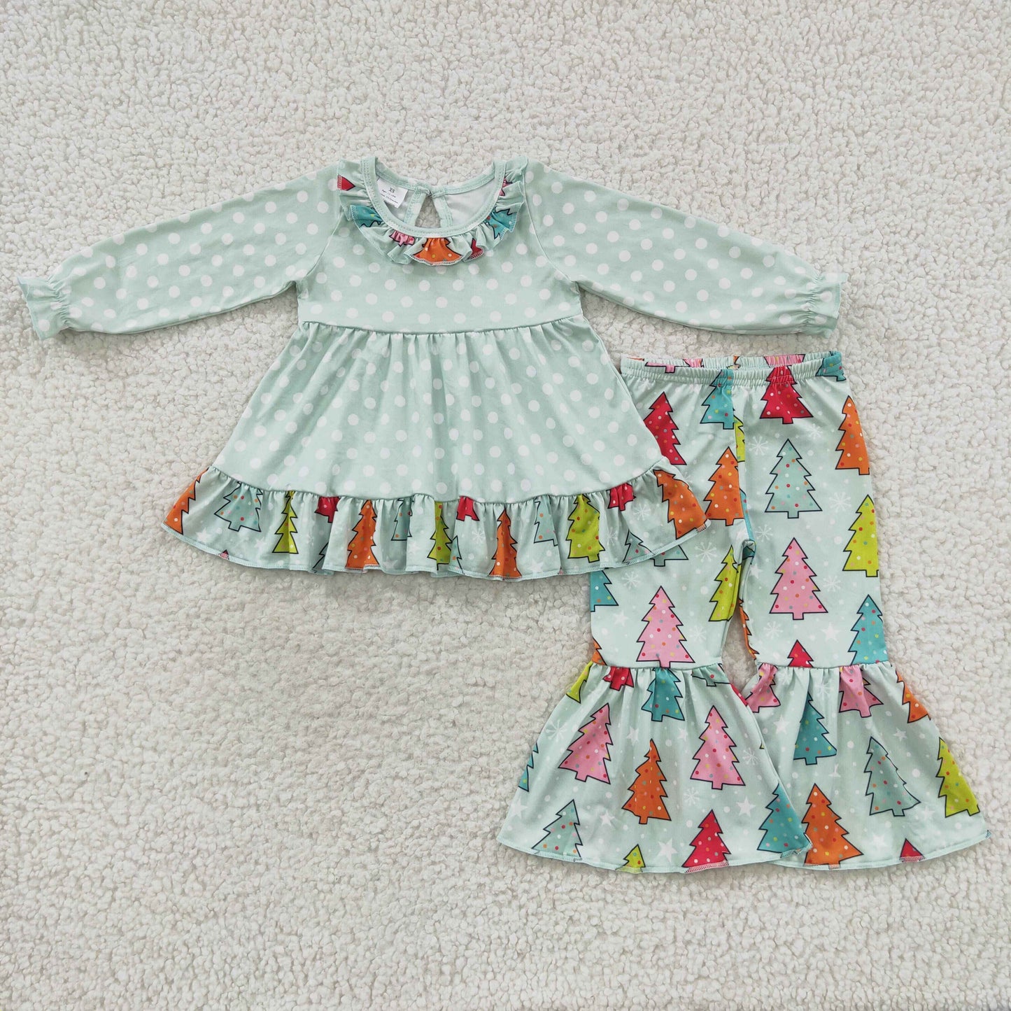 autumn girls Christmas colorful tree polka dot ruffled suits GLP0618