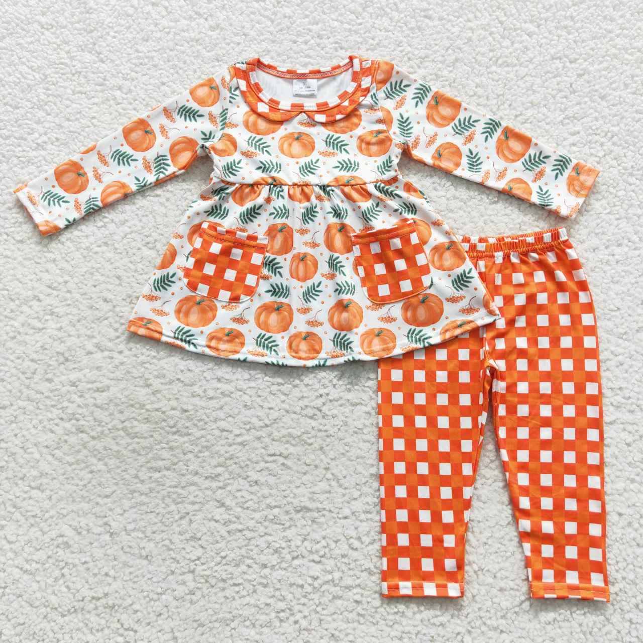 Sibling Baby Girls Flowers Pumpkins Button Pockets Tunic Ruffle Pants Fall Clothes Sets
