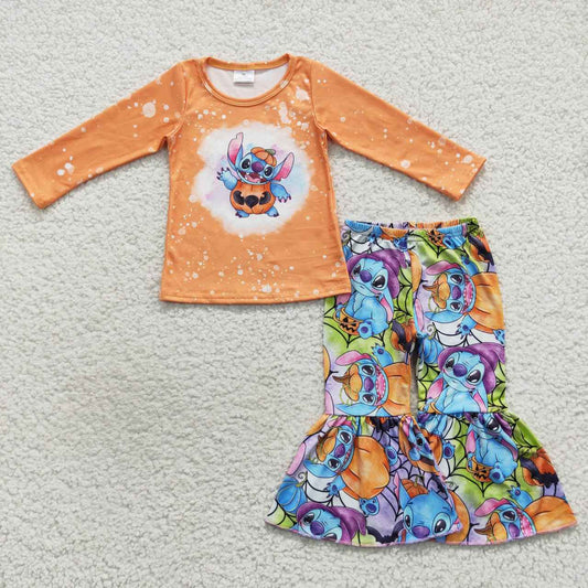 Girl orange cartoon print clothes sets GLP0677