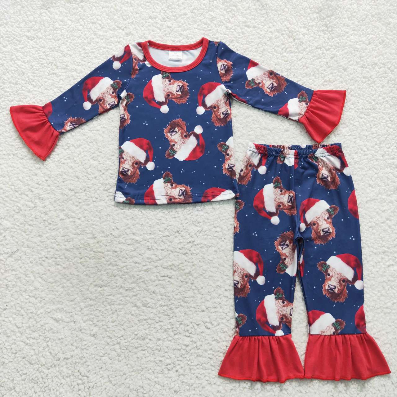 Sibling Baby Boys Girls Christmas Hats Cows Farm Pant Pajamas Sets Rompers
