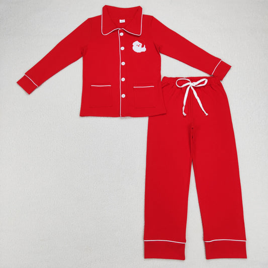 GLP0700 Adult Women Embroidery Santa Button Pockets Top Pants Christmas Pajamas Set