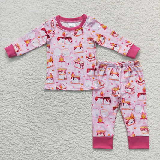 GLP0714 cartoon print pink pajamas set