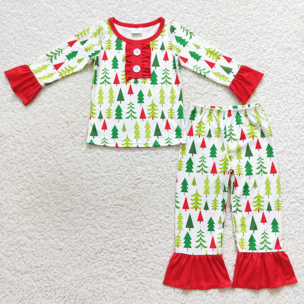 Family Sibling Green Red Trees Button Top Pants Christmas Pajamas Sets Zipper Footie Rompers Women Pants