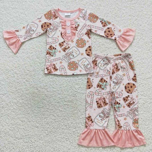 GLP0727 girl pink cookie milk print pajamas set