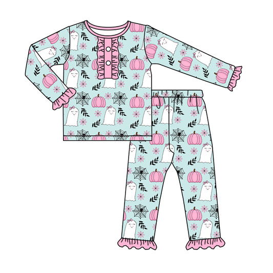 8.5 pre-order girl pink pumpkin Halloween print pajamas set GLP0732