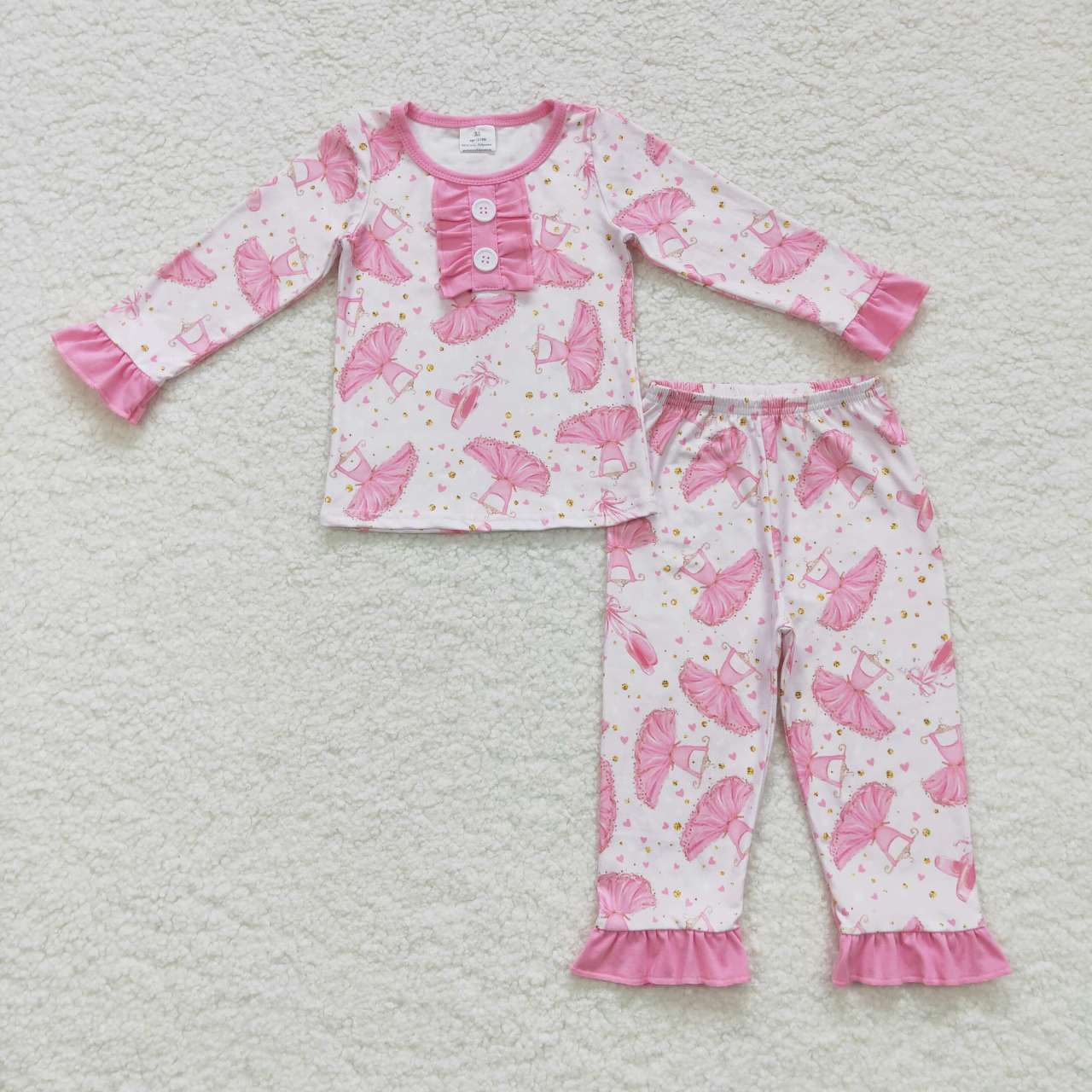 GLP0737 girl pink dress print pajamas set