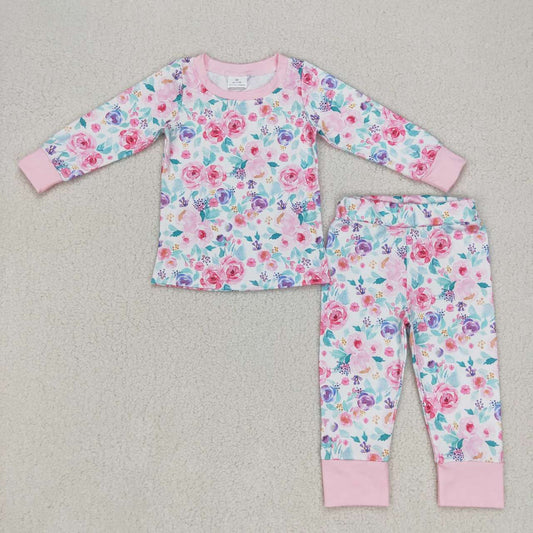 GLP0742 pink floral girl pajamas set