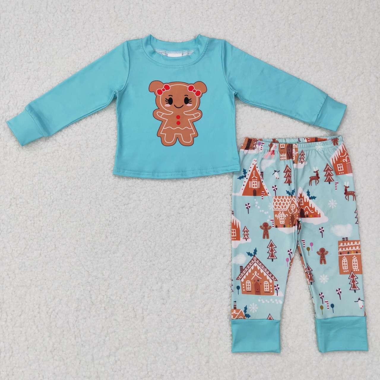 GLP0778 toddler girl clothes gingerbread Man girl christmas winter pajamas set