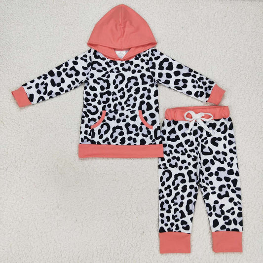 GLP0795 toddler gril clothes leopard winter hoodies set