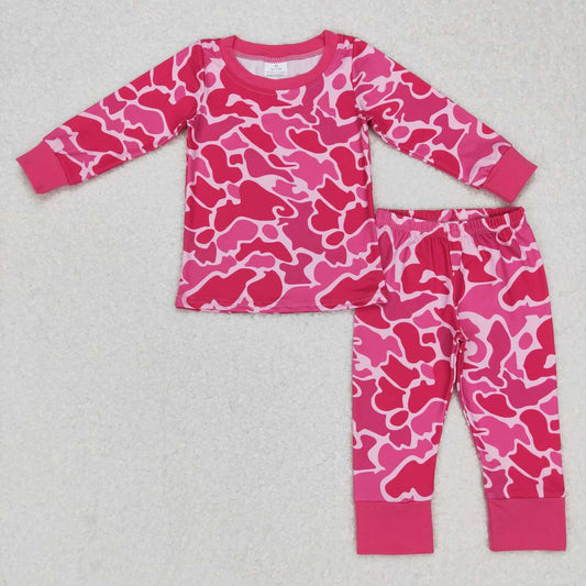 GLP0801 baby girl pink leopard print girl pajamas set