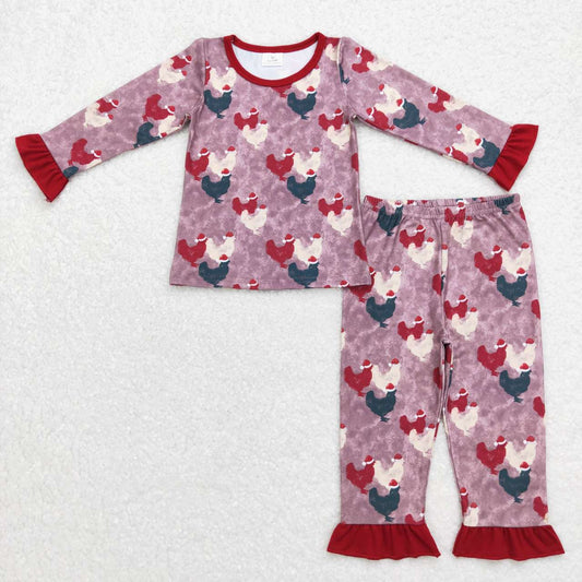 GLP0848 baby girl Chick Christmas girl red pajamas set