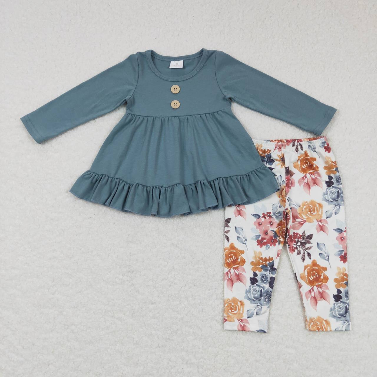 Sibling Baby Girls Bows Flowers Tunic Leggings Pant Long Ruffle Sleeves Clothes Sets