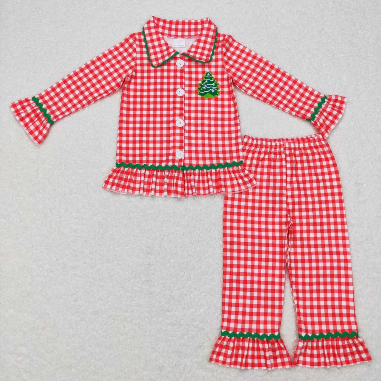 GLP0854 baby girl clothes christmas tree embroidery girl christmas pajamas set